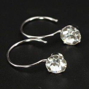 925 Sterling Silver DESIGNER Rhinestone Hook Dangle Drop Earrings
